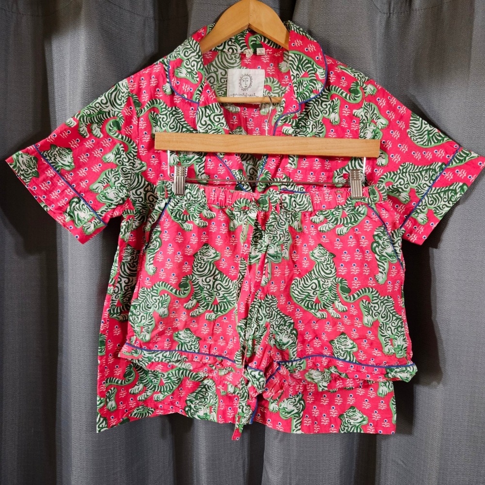 Printfresh Bagheera Short Sleep Set Pink Green Tiger Organic Cotton Small